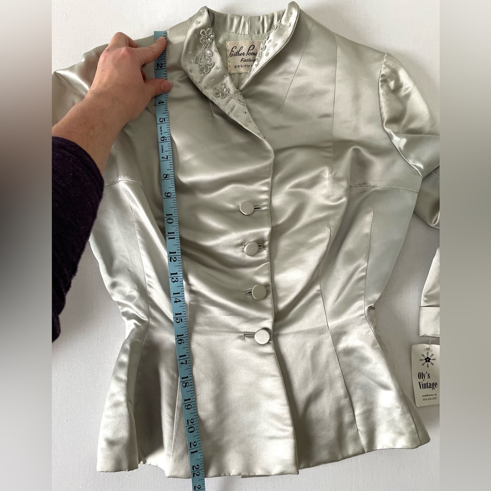 Vintage Silk Beaded Button Long Sleeve Blazer Esther Pomerantz Blue Silver Small - Picture 12 of 15